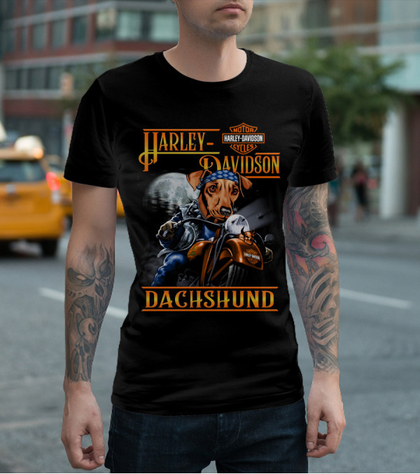Harley Davidson Dachshund Motorcycle Rider Moon T-Shirt