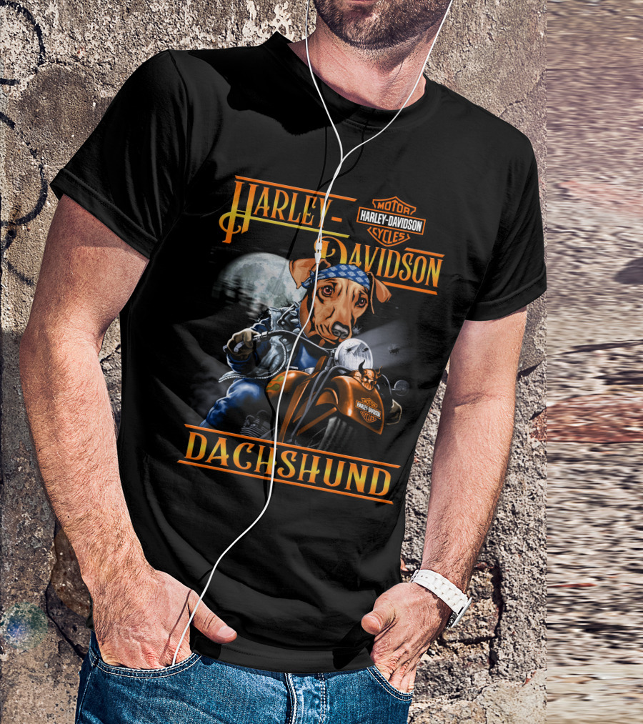 Harley Davidson Dachshund Motorcycle Rider Moon T-Shirt