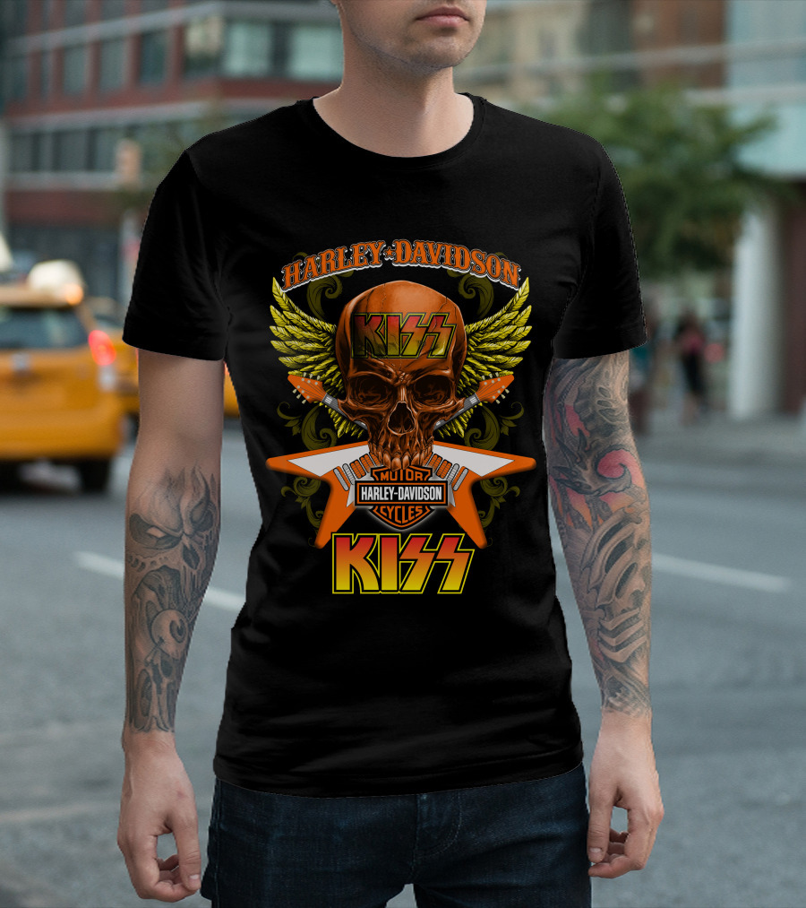 Harley Davidson Kiss Skull Wings Motorcycles Cycles T-Shirt