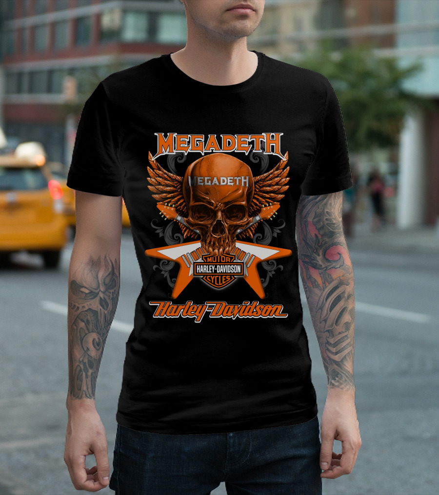 Megadeth Harley Davidson Motor Cycles Skull Wings T-Shirt