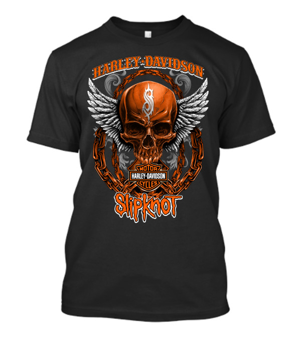 Harley Davidson Skull Wings Chains Slipknot Collaboration T-Shirt