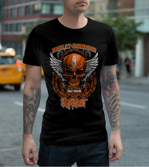 Harley Davidson Skull Wings Chains Slipknot Collaboration T-Shirt