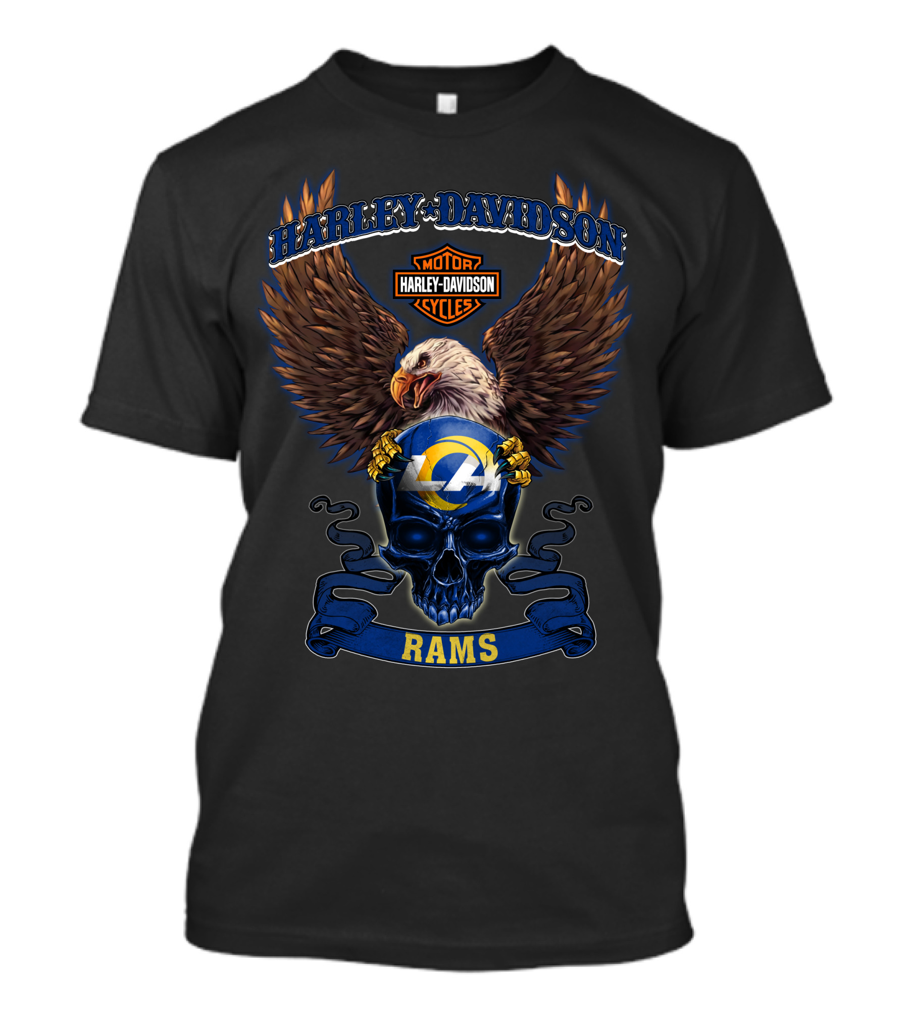 Harley Davidson Motor Cycles Los Angeles Rams Eagle Skull T-Shirt