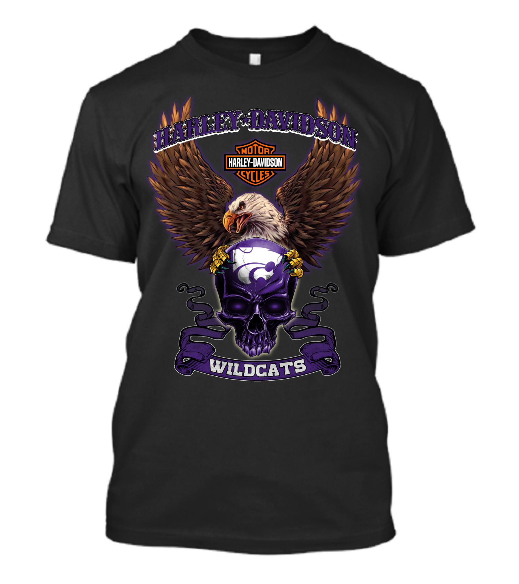 Harley Davidson Kansas State Wildcats Eagle Skull T-Shirt