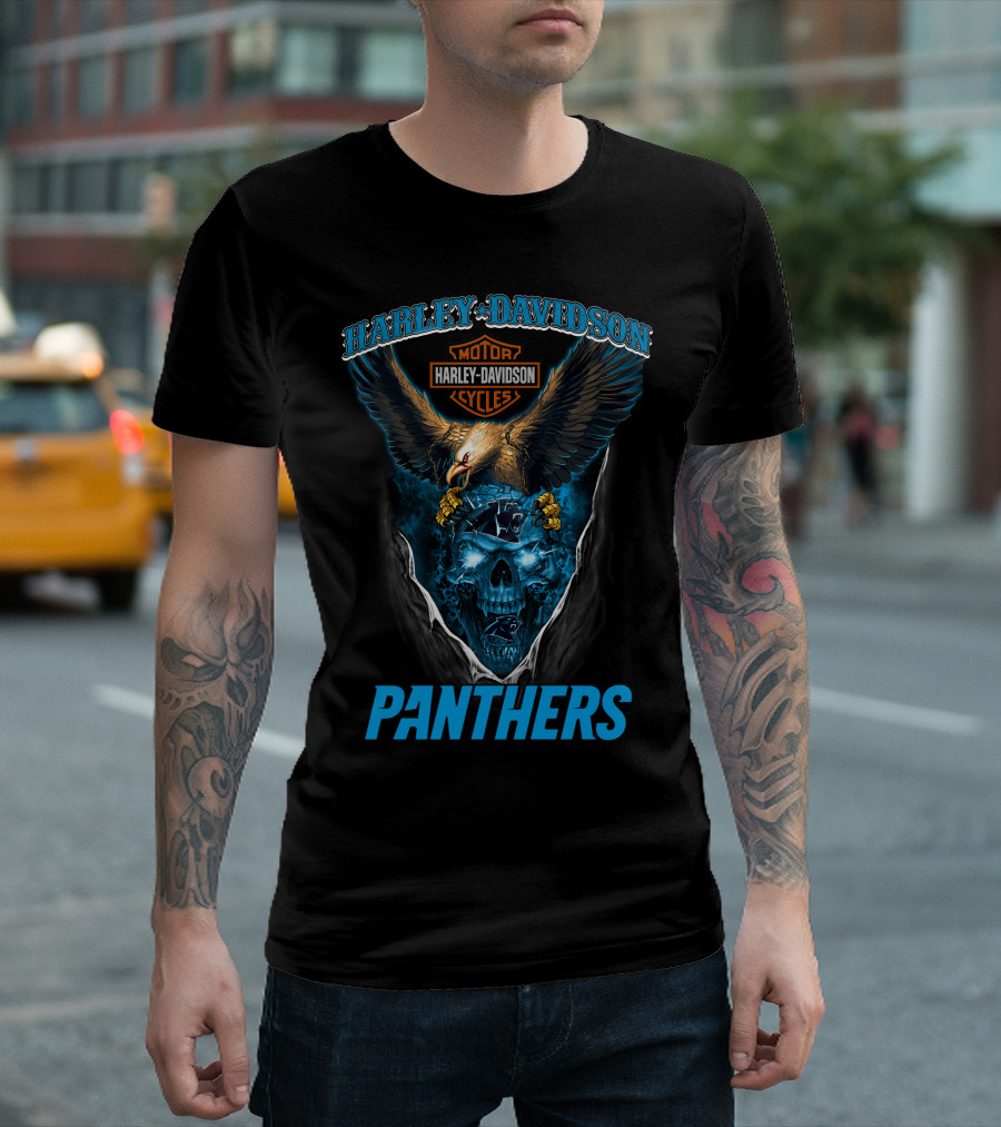 Harley Davidson Motor Cycles Eagle Skull Panthers T-Shirt