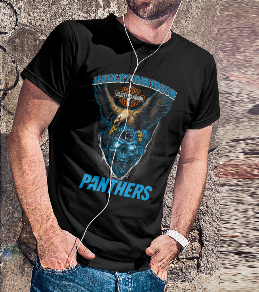 Harley Davidson Motor Cycles Eagle Skull Panthers T-Shirt