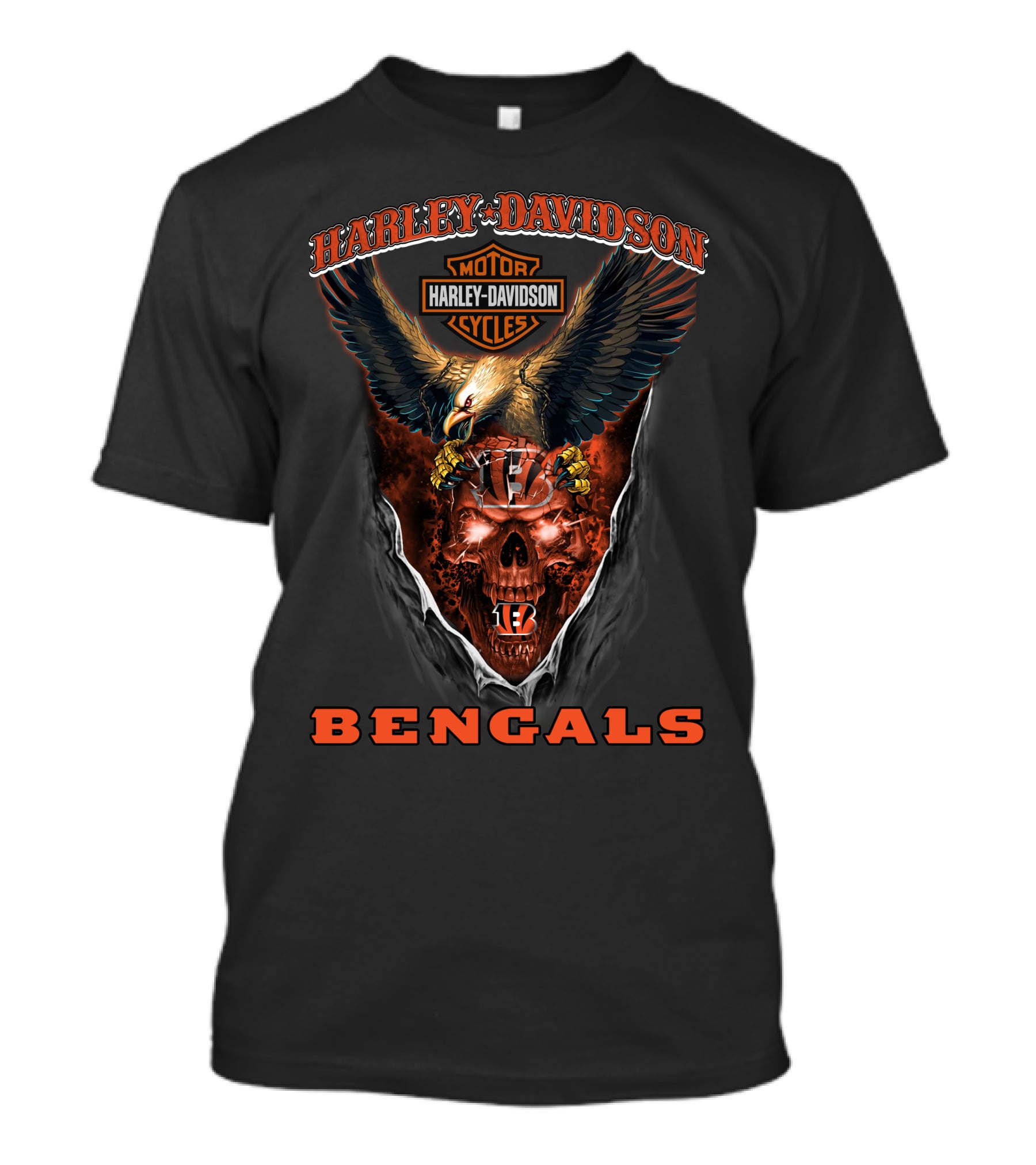 Harley Davidson Motor Cycles Bengals Eagle Skull Cincinnati T-Shirt