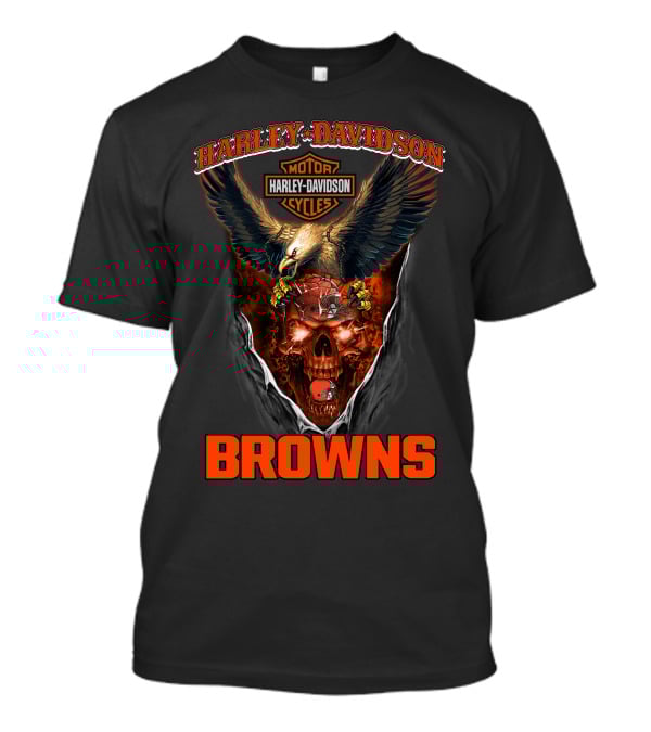 Harley Davidson Cleveland Browns Eagle Skulls Cycles T-Shirt