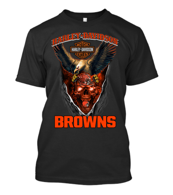 Harley Davidson Cleveland Browns Eagle Skulls Cycles T-Shirt