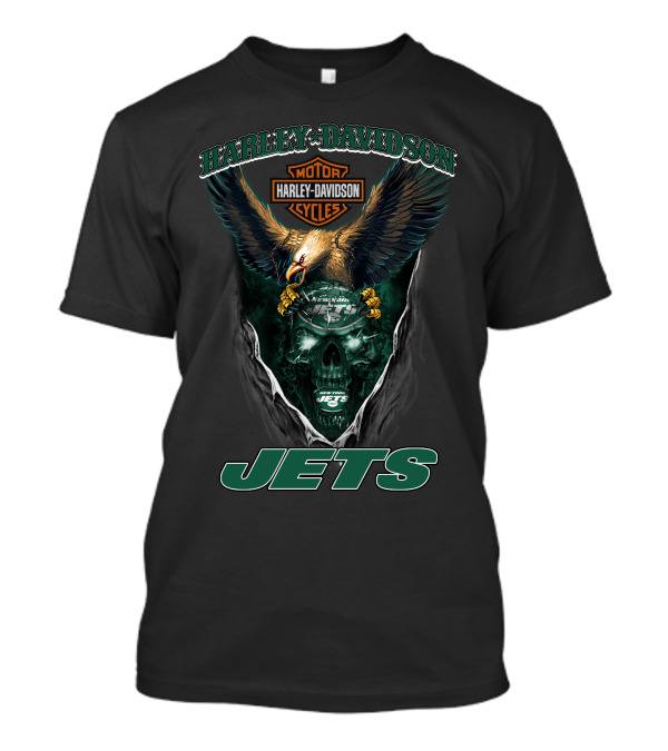Harley Davidson Motor Cycles Eagle Skull New York Jets T-Shirt