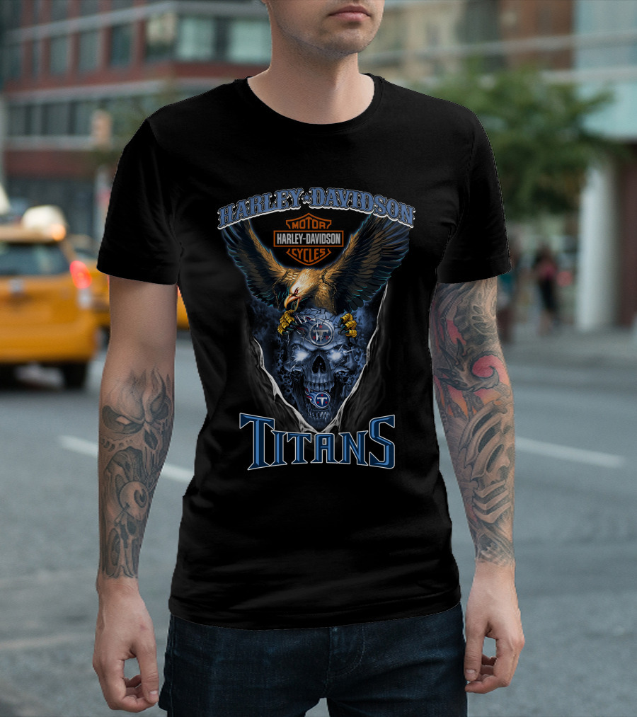 Harley Davidson Motor Cycles Eagle Skull Titans T-Shirt