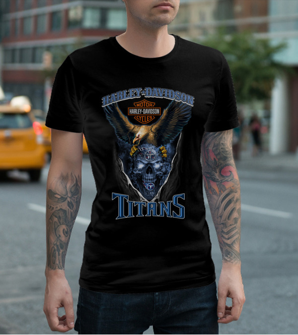 Harley Davidson Motor Cycles Eagle Skull Titans T-Shirt