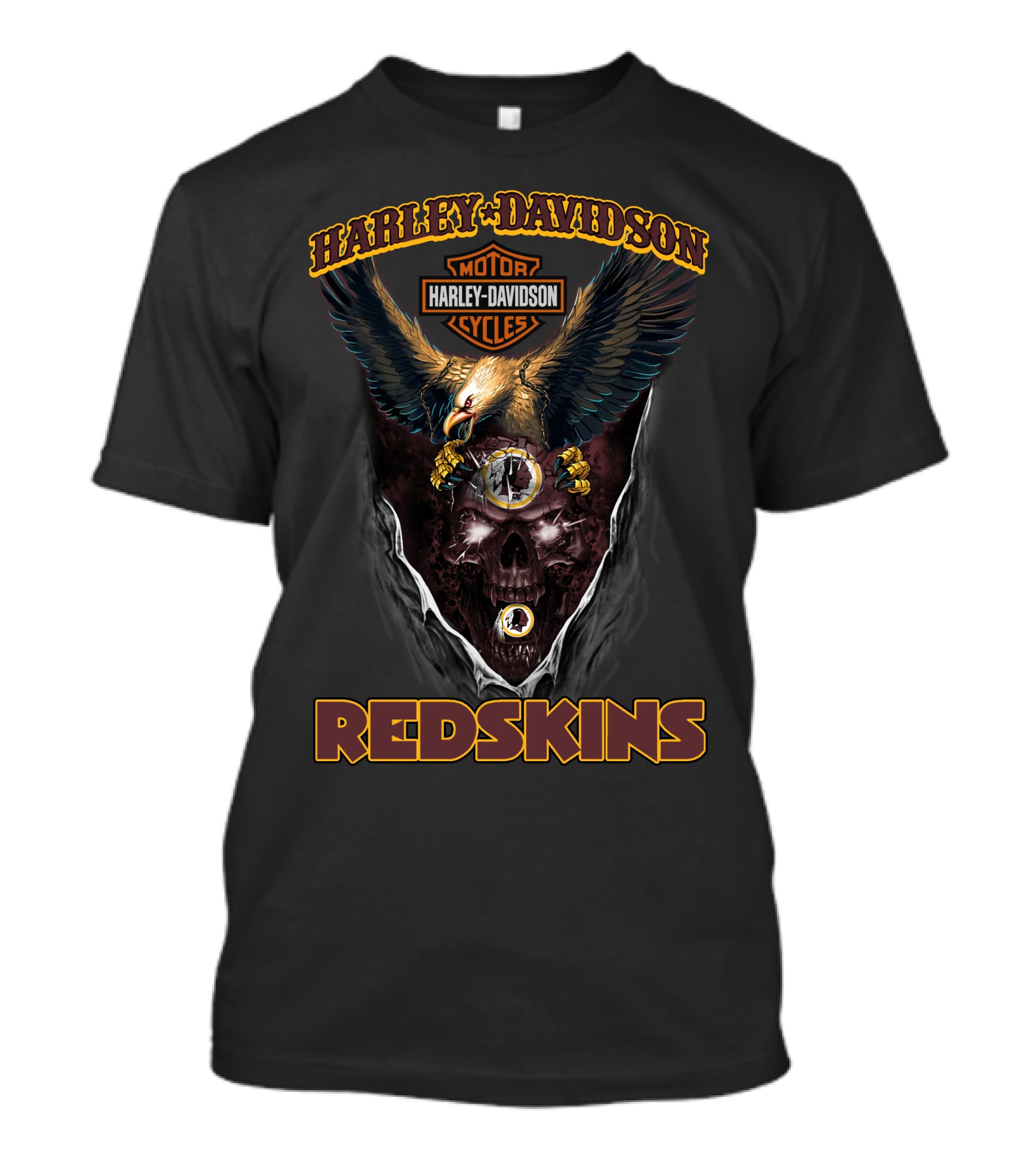Harley Davidson Motor Cycles Eagle Skull Redskins T-Shirt