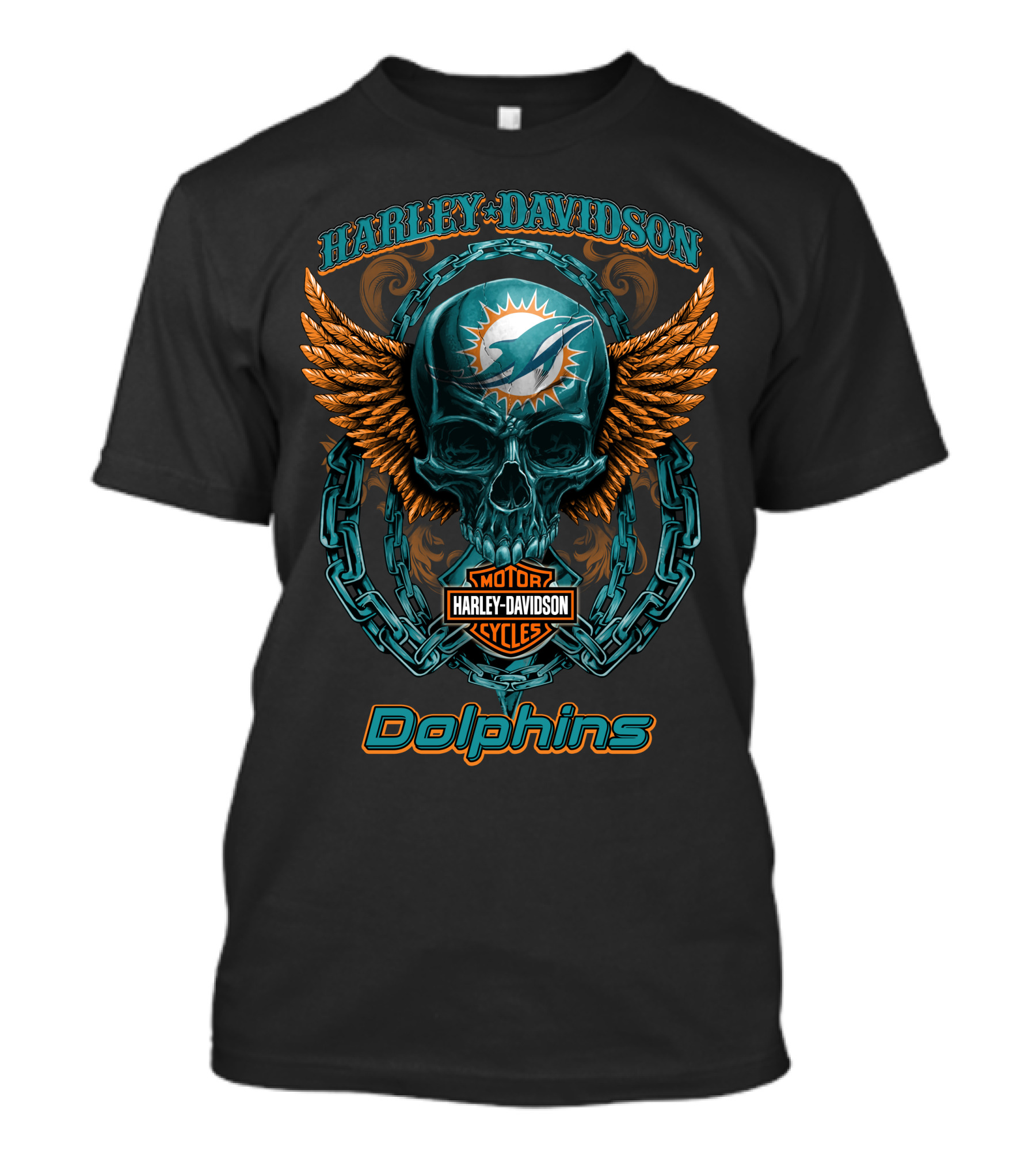 Harley Davidson Miami Dolphins Motorcycles Skull T-Shirt