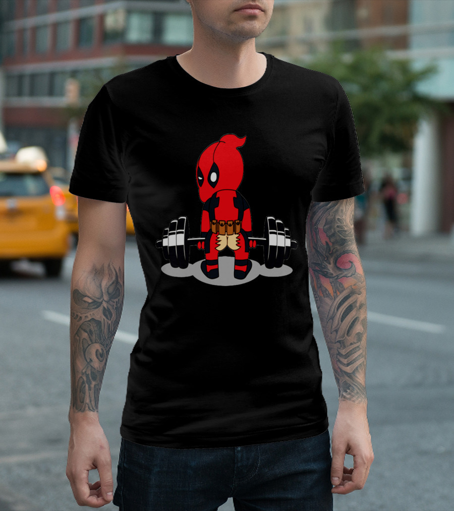 Deadpool Gym Weightlifting Humor Cartoon T-Shirt