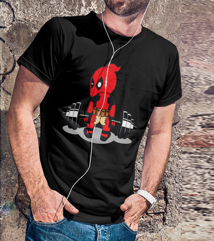 Deadpool Gym Weightlifting Humor Cartoon T-Shirt