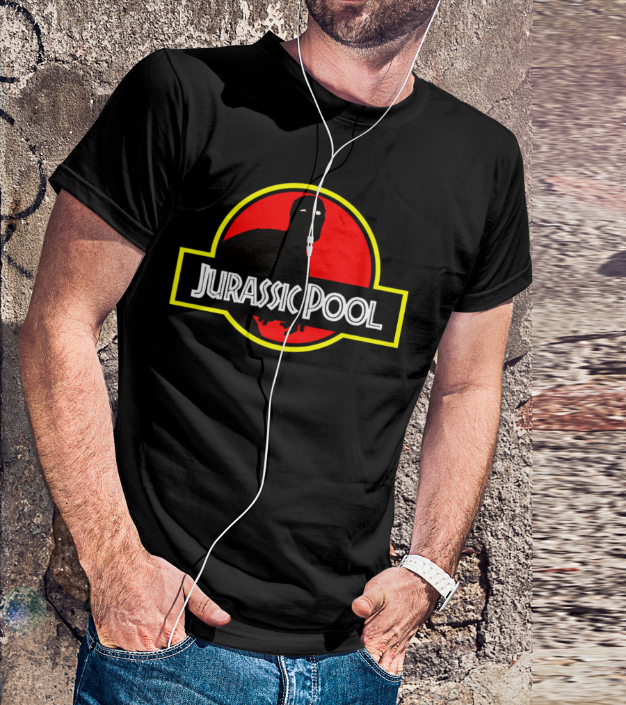 Jurassic Pool Deadpool Parody With Dinosaur Logo And Red Circle T-Shirt