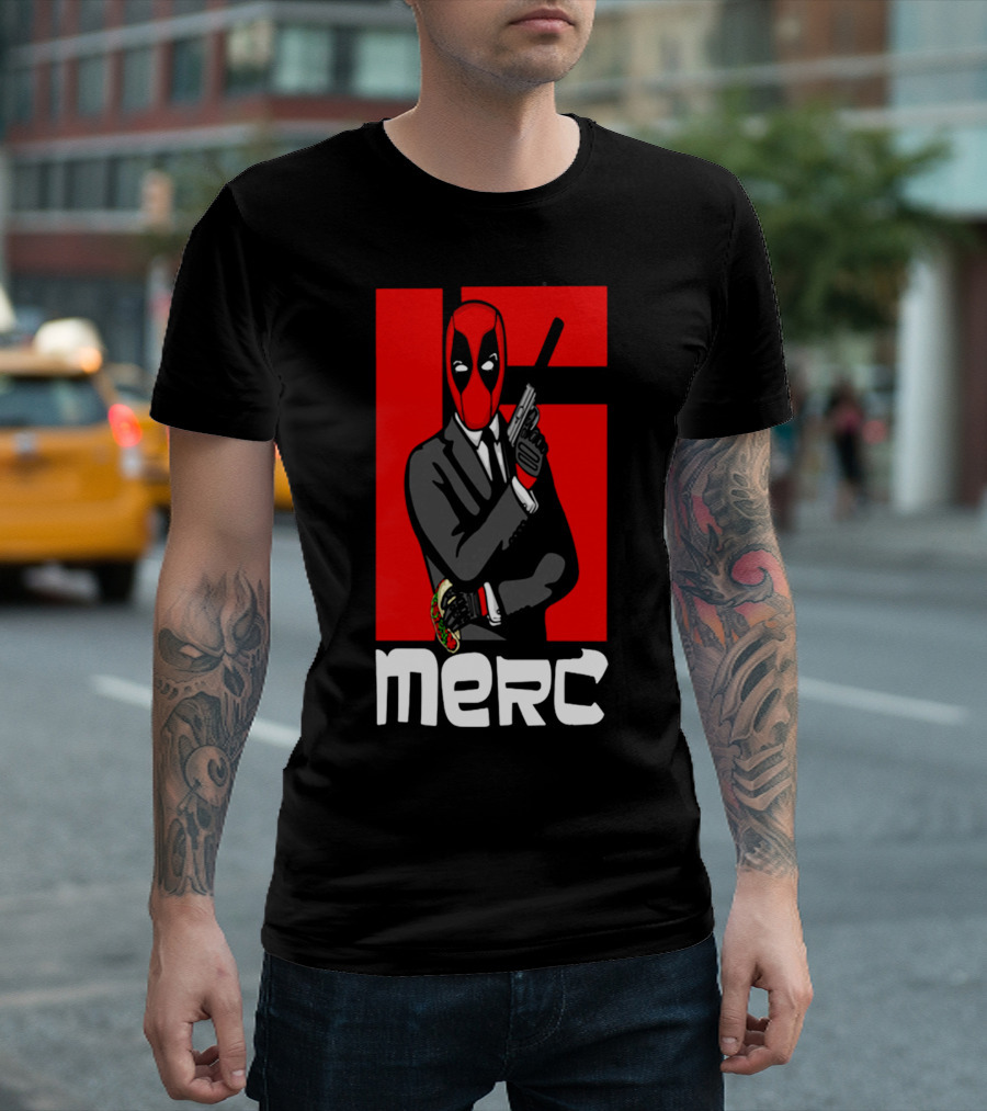 Deadpool Merc 007 Parody Graphic With Red Mask And Suit T-Shirt