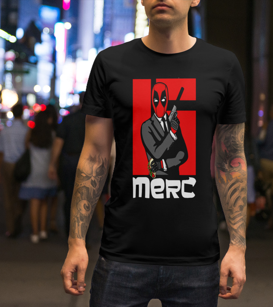 Deadpool Merc 007 Parody Graphic With Red Mask And Suit T-Shirt