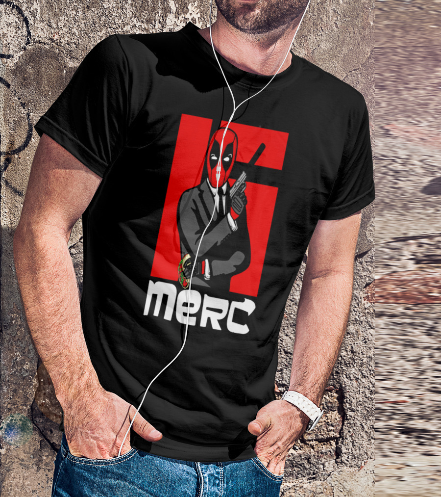 Deadpool Merc 007 Parody Graphic With Red Mask And Suit T-Shirt
