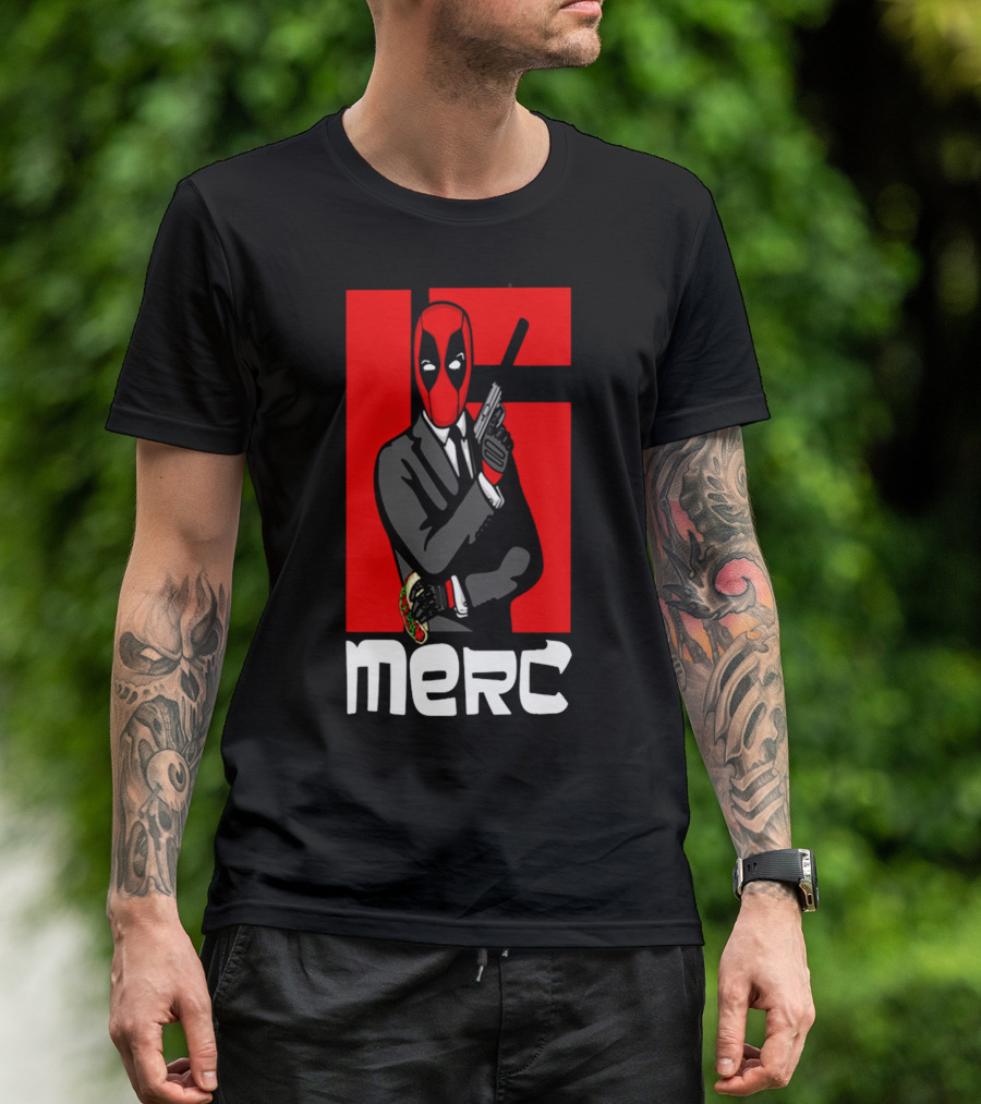 Deadpool Merc 007 Parody Graphic With Red Mask And Suit T-Shirt