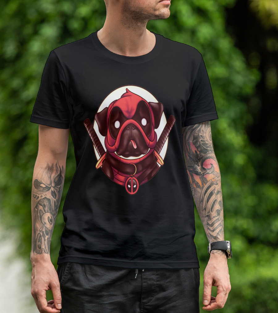Deadpug Pug Wearing Deadpool Mask With Swords T-Shirt