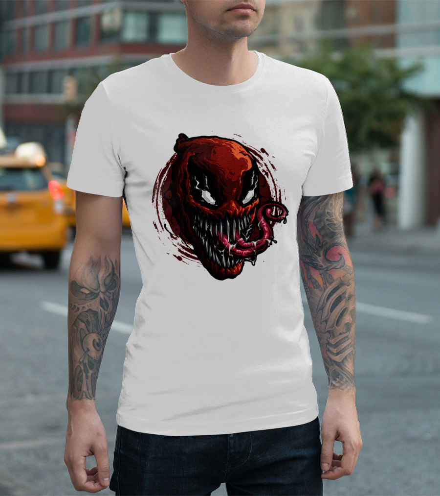Deadpool Venom Hybrid Marvel Symbiote Face With Tongue And Teeth T-Shirt