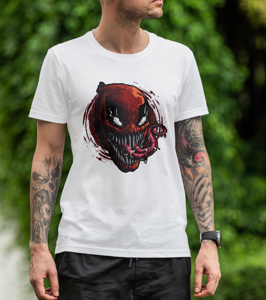 Deadpool Venom Hybrid Marvel Symbiote Face With Tongue And Teeth T-Shirt