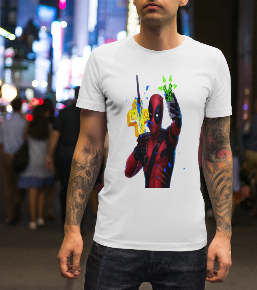 DEADPOOL VIDEOGAME GAMER SELFIE WITH ICONIC CONTROLLER AND GREEN BOMB SYMBOLS T-Shirt