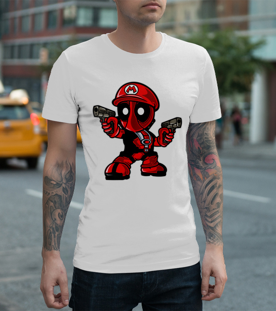 DEADPOOL MARIO PARODY CROSSOVER CHARACTER WITH GUNS T-Shirt