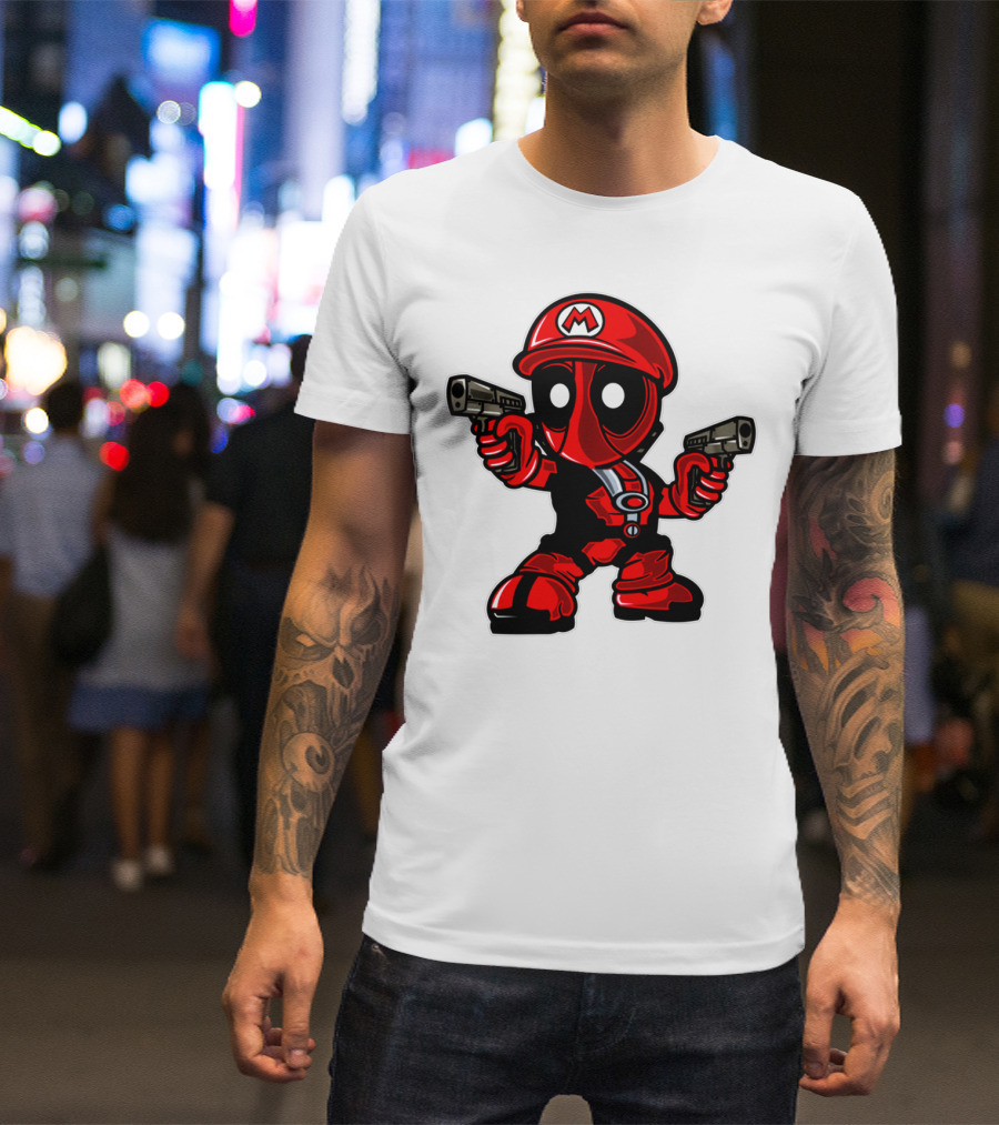 DEADPOOL MARIO PARODY CROSSOVER CHARACTER WITH GUNS T-Shirt