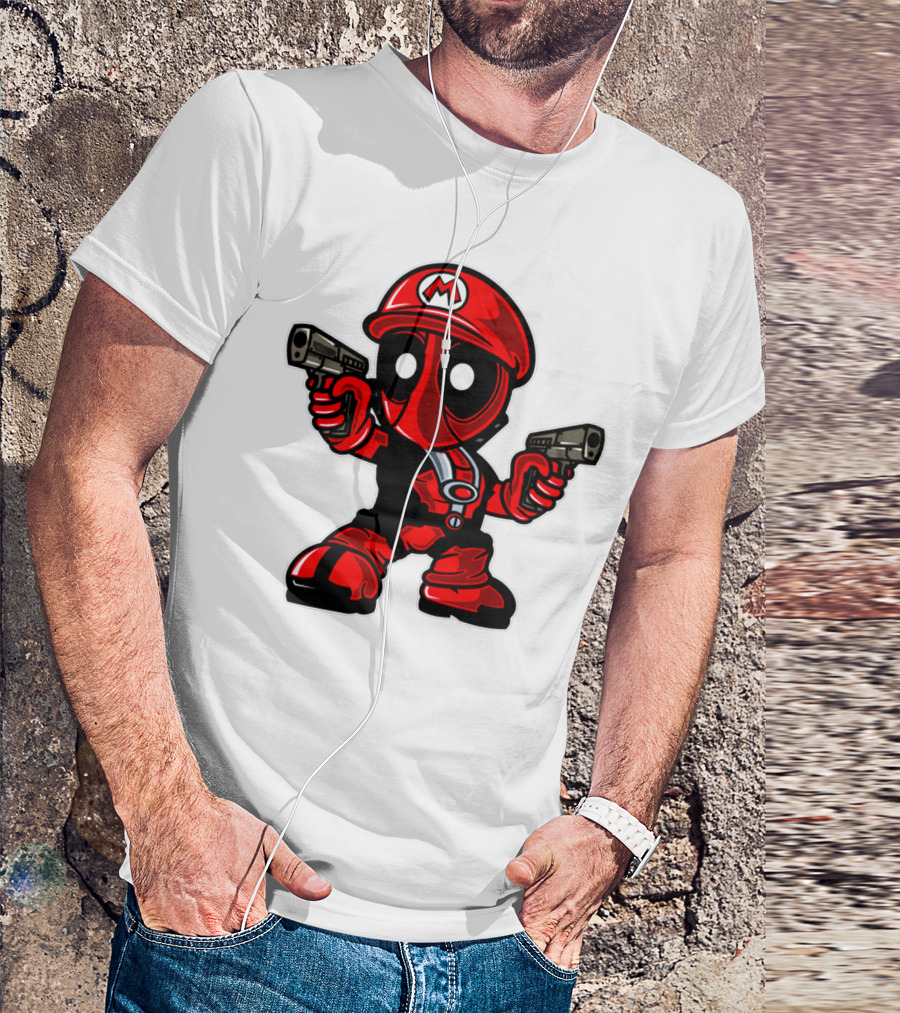 DEADPOOL MARIO PARODY CROSSOVER CHARACTER WITH GUNS T-Shirt