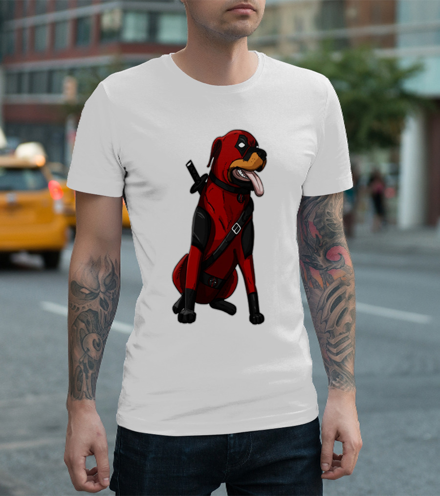 Deadpool Rottweiler Comic Style Crossover Superhero Dog T-Shirt