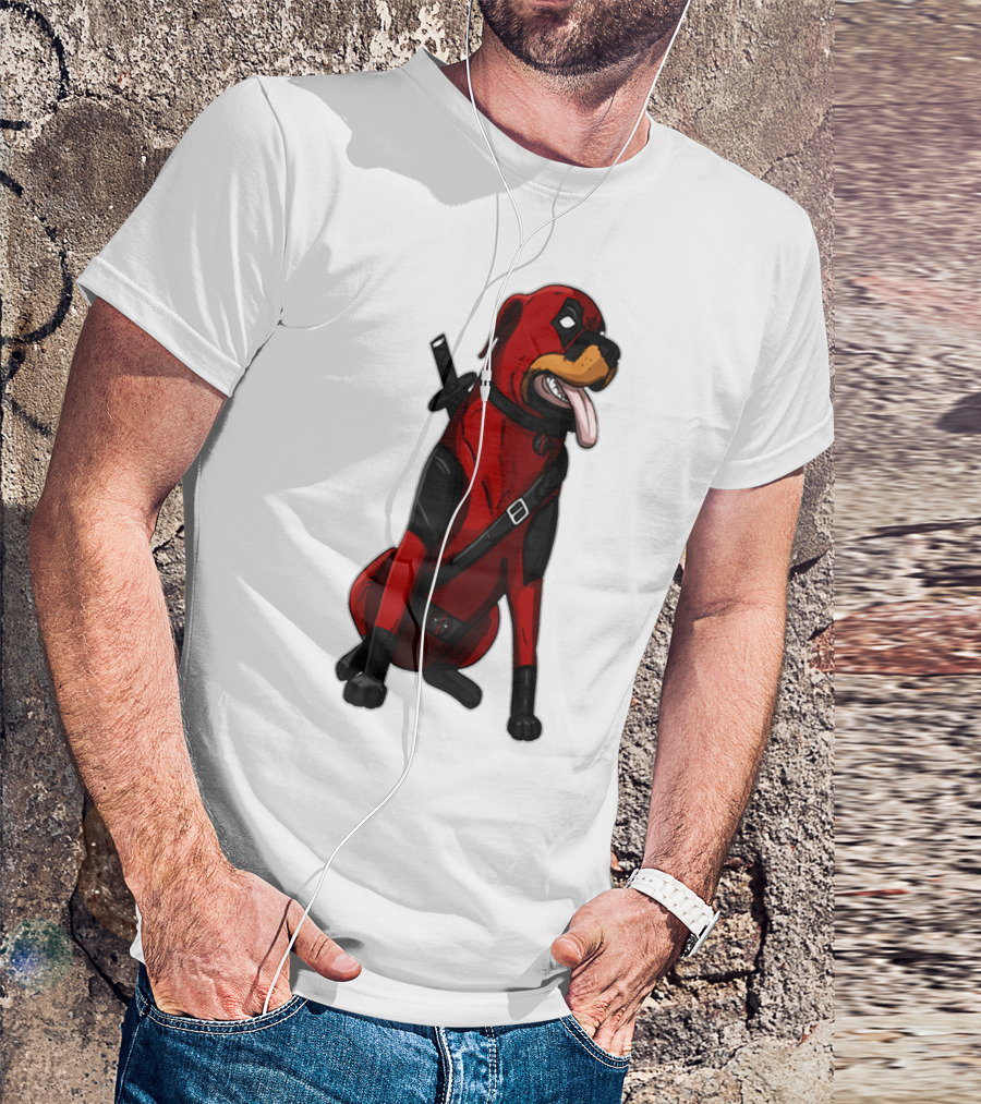 Deadpool Rottweiler Comic Style Crossover Superhero Dog T-Shirt