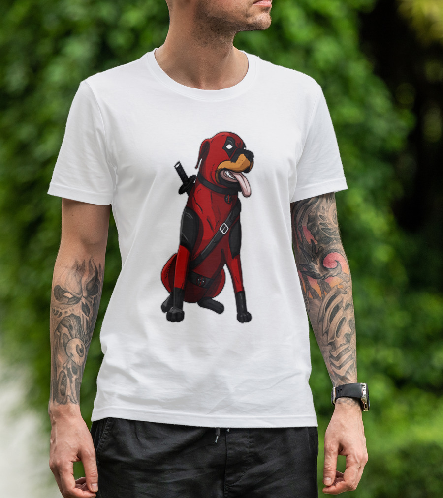 Deadpool Rottweiler Comic Style Crossover Superhero Dog T-Shirt