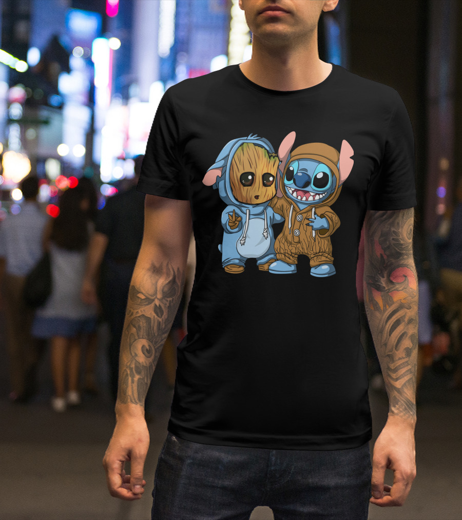 Adorable Groot And Stitch Crossover In Costume Friendship T-Shirt