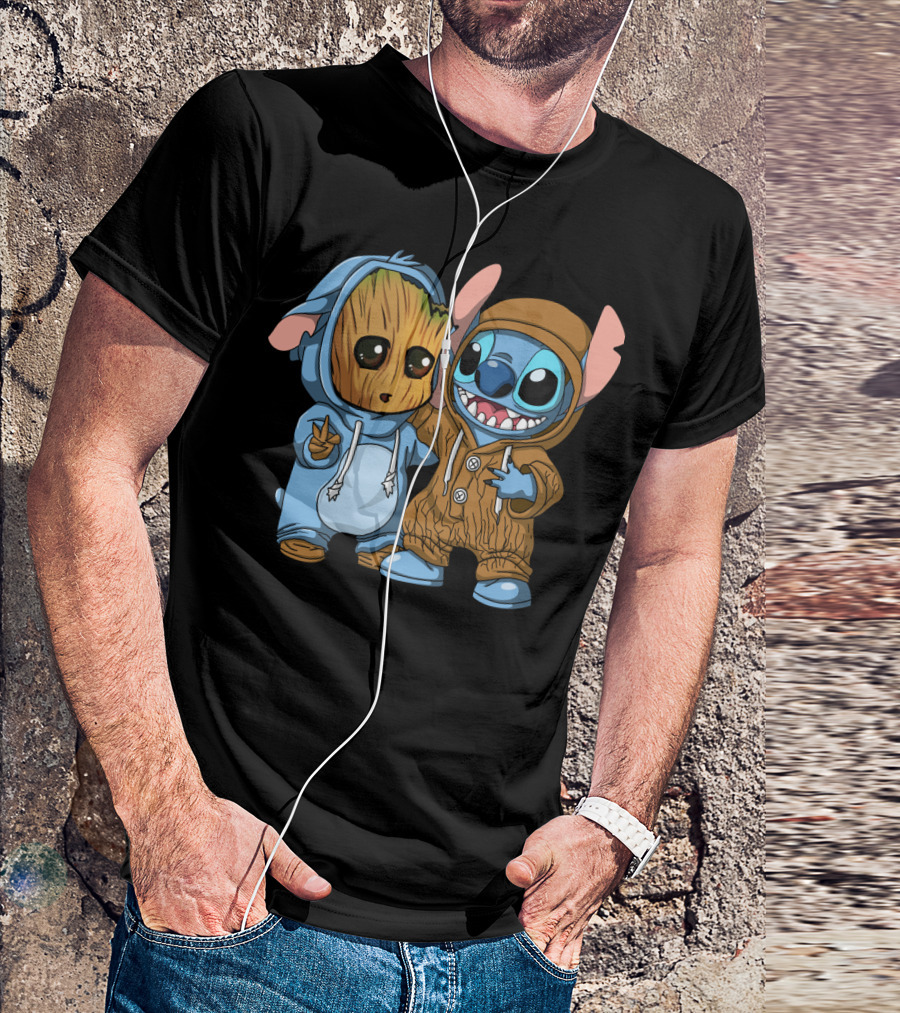 Adorable Groot And Stitch Crossover In Costume Friendship T-Shirt