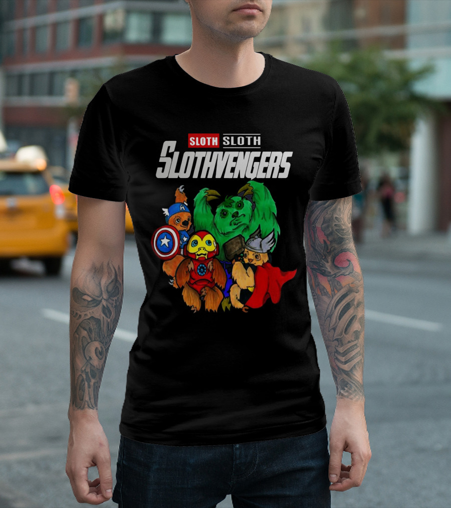 Slothvengers Avengers Endgame Parody Featuring Sloth Superheroes in Iconic Costumes T-Shirt