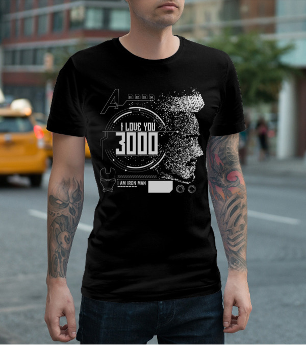 Marvel Avengers I Love You 3000 I Am Iron Man Pixel Art Profile T-Shirt