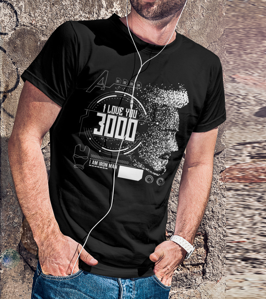 Marvel Avengers I Love You 3000 I Am Iron Man Pixel Art Profile T-Shirt