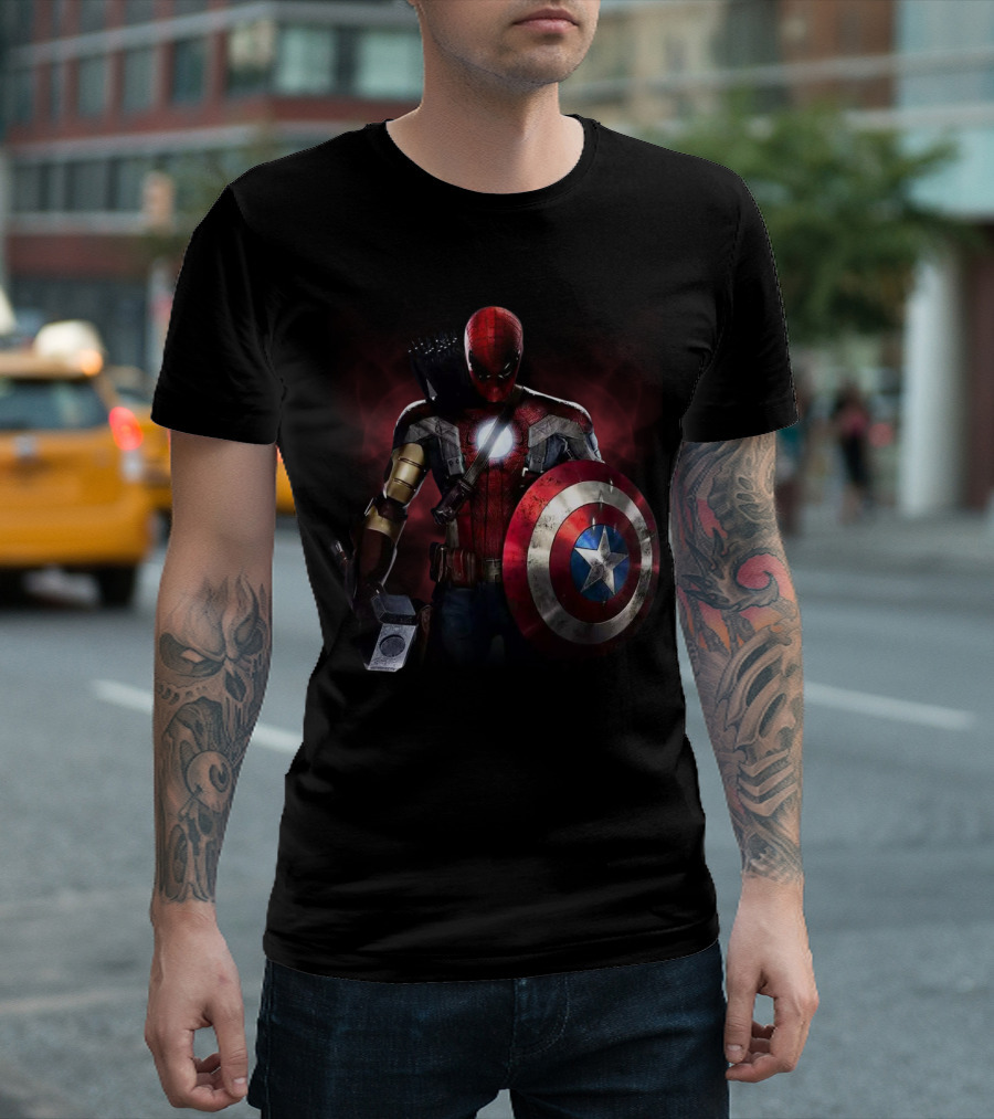Captain America Deadpool Iron Man Spiderman Thor Hawkeye Avengers Crossover T-Shirt