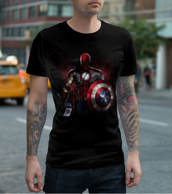 Captain America Deadpool Iron Man Spiderman Thor Hawkeye Avengers Crossover T-Shirt