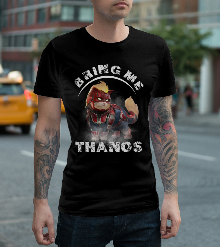 Bring Me Thanos Cat in Hero Costume with Text and Iconic References T-Shirt