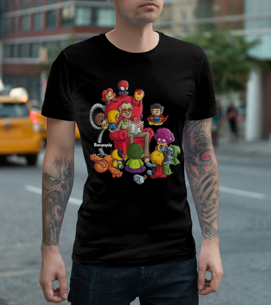 Marvel Characters Gather Around Stan Lee with Spider-Man, Iron Man, Hulk, Doctor Strange, and More T-Shirt