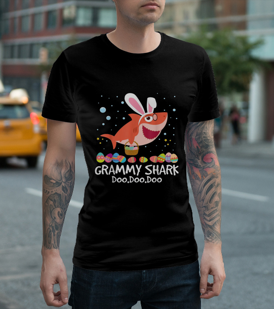 Grammy Shark Doo Doo Doo Easter Bunny Ears and Eggs T-Shirt