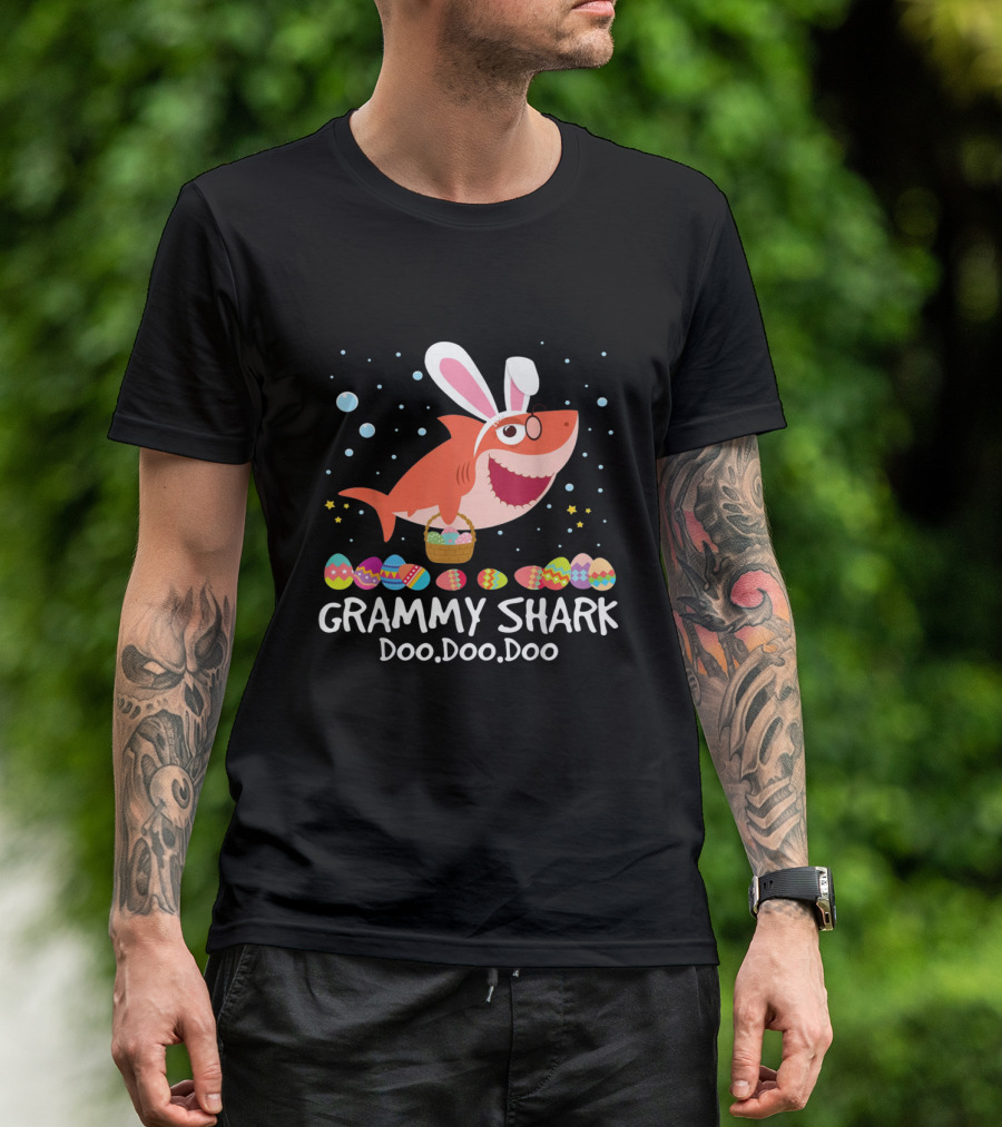Grammy Shark Doo Doo Doo Easter Bunny Ears And Eggs T-Shirt