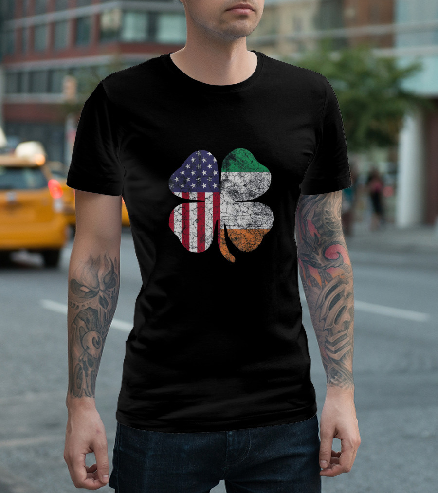 Irish American Flag Shamrock With Stars And Stripes And Tricolor Elements T-Shirt