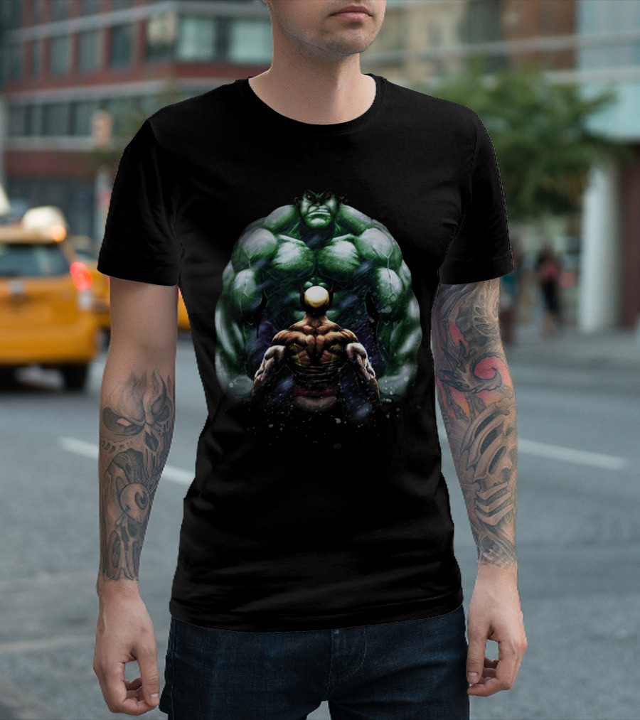 Hulk and Wolverine Epic Showdown Marvel Superheroes Confrontation T-Shirt