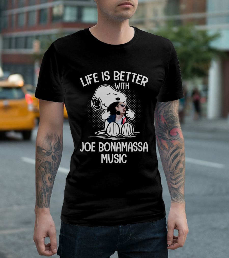 Life Is Better with Snoopy Embracing Joe Bonamassa Music T-Shirt