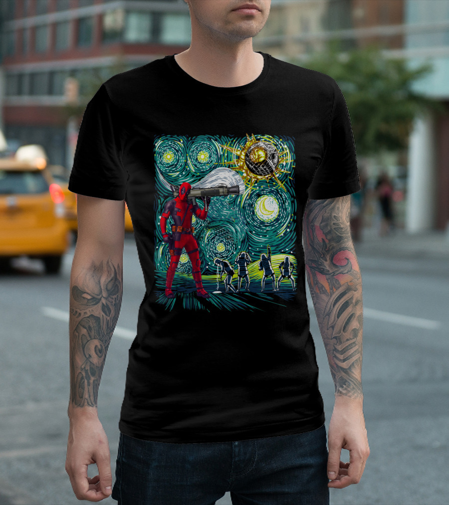 Deadpool Starry Night Meets Death Star T-Shirt